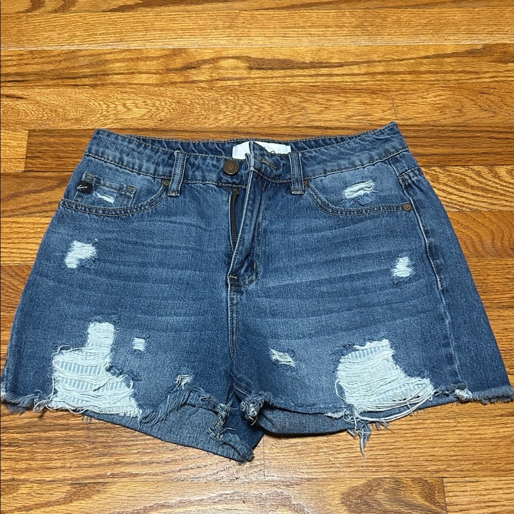 KanCan Dark Blue Distressed Jean Shorts